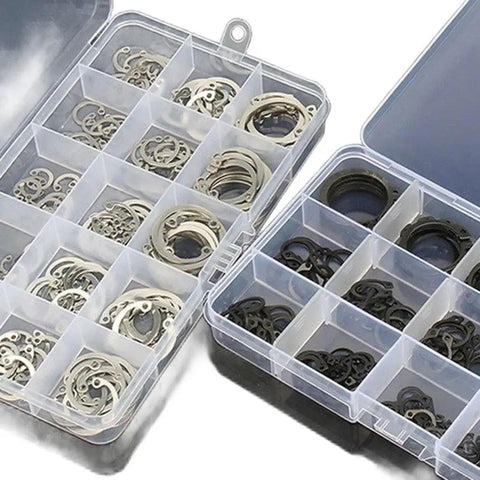 Heavy Duty E-Type Snap Ring Set Made From Super Strong 65Mn Manganese Alloy Steel in divided storage case