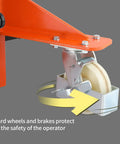 Guard wheel feature of Manual Pallet Stacker With Straddle Legs And Adjustable Forks, 63 Inch Lift Height, 2200 Lb Capacity