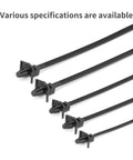 Heavy Duty Six Inch Nylon Cable Ties One Hundred Pack Featuring Rock Solid Fifty Pound Grip Push Mount Self Locking Fasteners, various sizes.