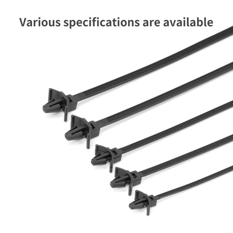 Heavy Duty Six Inch Nylon Cable Ties One Hundred Pack Featuring Rock Solid Fifty Pound Grip Push Mount Self Locking Fasteners, various sizes.