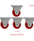 Pack Of 4 1 Inch PU Directional Casters With Light Maroon Polyurethane Rollers For Silent Wear Resistant Furniture Wheels displayed
