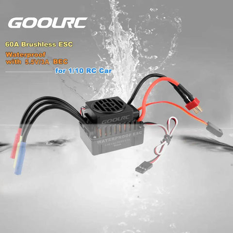 Waterproof 3660 3800KV Brushless Motor And 60A ESC Combo for 1x10 RC cars, shown in action with water splash effect