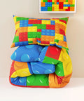 Building Blocks Comforter Set Twin Size With Two Pillow Shams, Vibrant 3D Pattern Microfiber Bedding For Kids Teens Adults, Easy Care Decorative Bedding Set For Bedroom And Cozy Spaces. Twin comforter and shams with colorful building block print