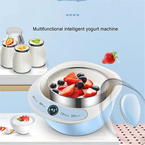 Fully Automatic Yogurt Maker With Stainless Steel Inner Tank And Precision Heating Delivers No Sweat Fresh Dairy Creations Daily For Any Modern Kitchen Setup making yogurt with fresh fruits.