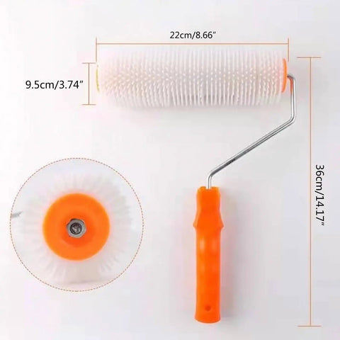 9 Inch Latex Floor Leveling Screed Roller Tool Heavy Hitter For Epoxy Floors And Self Leveling Compound Drill Attachment with orange handle.