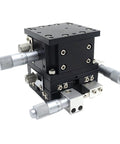 Top Shelf XYZ Axis Manual Linear Stage 90 X 90mm Dual Cross Rail Aluminum Sliding Table with precision knobs.