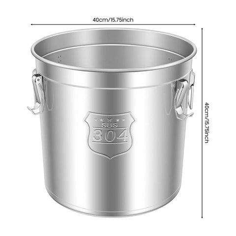 Built Like A Tank 304 Stainless Steel Airtight Canister For Kitchen Storage, 15.75-inch diameter with welded handles.