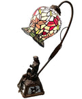 Lily Flower Tiffany Style Stained Glass Table Lamp With Girl Figurine Base, Handmade Nightstand Light for Living Room or Bedroom