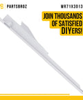 Side view of WR71X30139 Quick Space Shelf for GE fridge, ultra durable heavy duty replacement part, white color