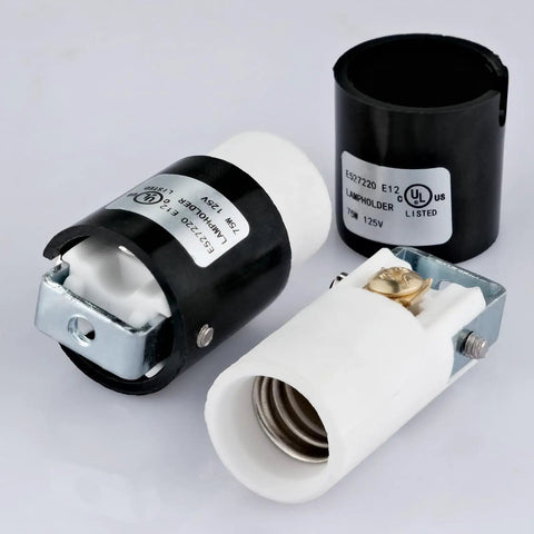 Heavy Duty Ceramic E12 Bulb Sockets Kickin Durability Straight Forward Wiring Hooks Up Easily To Led Or Halogen Lamps, black and white design.