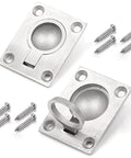 Two Pack Stainless Steel Flush Ring Pull Handles For Marine Hatches Cabinets And Doors Hidden Recessed Lifting Ring Pulls With Eight Screws