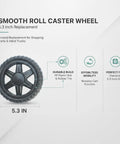 Plate Caster Wheel Replacement 5.3 Inch For Shopping Carts And Hand Trucks, PP Hub, Rubber Tire, Easy Mount Plate Style