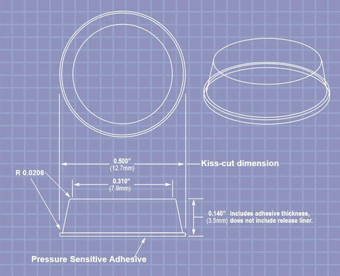 No Slip Self Stick Round Anti Skid Pads 0.5 Inch Diameter 0.14 Inch Thick With Scratch Protection blue schematic