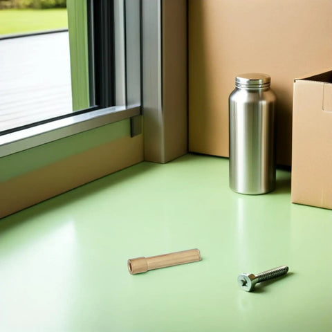 Top Notch 2.4 Mm Tig Welding Cup With Glass Liner For Wp17 And Wp18 Nozzles on green surface near metal can and screw.