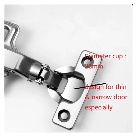 Slim 26mm Hydraulic Damper Hinges With Soft Close For Narrow Cabinets Half Overlay Ultra Compact Hardware close-up view