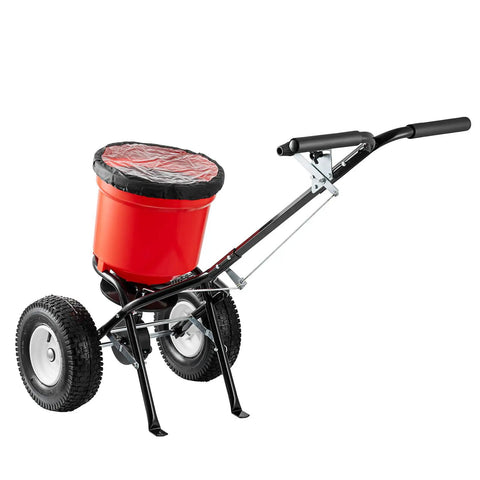 Walk Behind Broadcast Fertilizer And Seed Spreader With 90 Pound Capacity And 23 Liter Hopper, All Terrain 12.5 Inch Pneumatic Tires