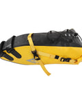 Bikepacking Saddle Bag 13L Waterproof 500D PVC Cargo Pack With Secure Buckle And Rope Attachment for long rides, yellow and black.