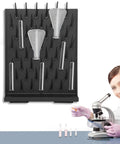 AngelcityCC 52-Peg Lab Glassware Drying Rack Pegboard with test tubes and flasks mounted for neat organization.
