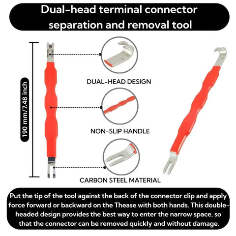 Dual-head terminal connector with non-slip handle from the All In One Five Piece Automotive Electrical Tool Kit for quick fixes.