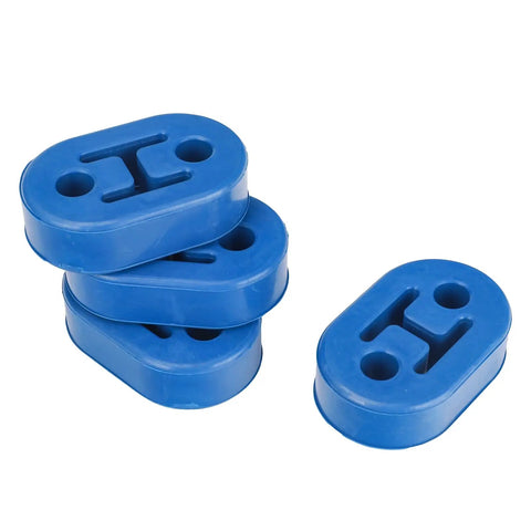 Set of blue EPDM exhaust hangers for muffler bushing insulator, showing heavy-duty shock absorbent mount bracket with 12mm holes.