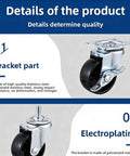 Four Pack Heavy Duty Flat Top Plate Caster Wheels With Dual Swivel And Double Wheel Brakes showing stainless steel bracket and poly wheel.