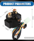 Heavy Duty Motorcycle Starter Relay 12 Volt Four Stroke Dirt Bike Kart Scooter Replacement showing dimensions and wiring details.