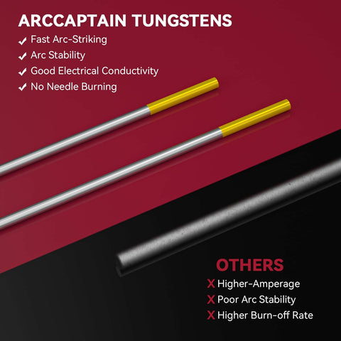 Pro Grade TIG Welding Tungsten Electrode 10 Pack Gold 1.5 Percent Lanthanated WL15 compared to other electrodes