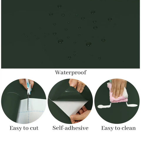 Large Dark Green Peel And Stick Wallpaper 32x118 Inches Self Adhesive Removable Vinyl Wall Covering with waterproof display