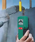 Pro Level Wall Detector And 4 In 1 Stud Finder Featuring Crisp Digital Screen scanning wall for hidden metal and AC wires.