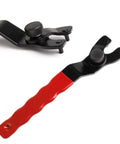 Heavy Duty Adjustable Pin Wrench For Angle Grinders, Chisel steel, 7-1/4 inch long with a grippy red handle for lock nuts.