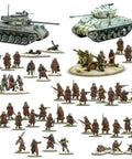 Winter US Army Bolt Action Starter Army Set with 28mm scale miniatures including plastic infantry and metal officer teams.