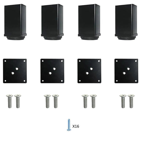 Adjustable Black Metal Desk Legs Set Of 4, 31.5 Inch Tall Square Office Table Legs, 2 Inch Diameter, Heavy Duty Steel With Mounting Plate And Screws