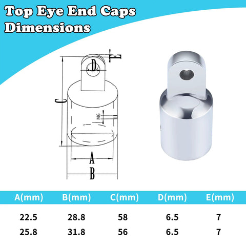 Marine Grade 316 Stainless Steel Eye End Caps For Seven Eighths Inch Tubes, Heavy Duty Fittings With L Shape Hex Key, 2 Pack