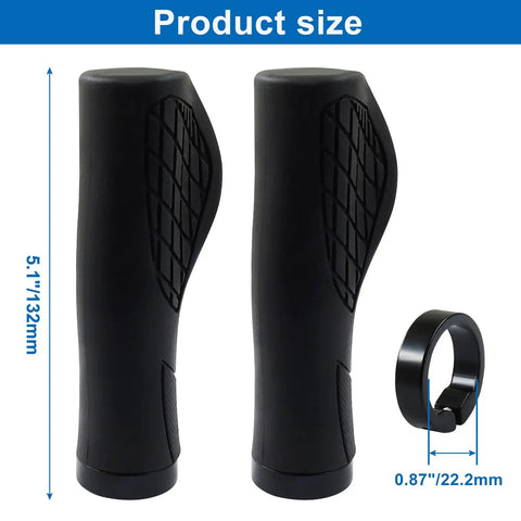 Ergonomic Bike Grips With Shock Absorption, Dual Density Silicone for 22.2mm Handlebars, black pair with clamp, product size shown