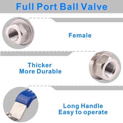 Full Port Stainless Steel 304 Ball Valve Heavy Duty for Water Oil and Gas with Blue Vinyl Insulated Locking Handles