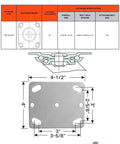 Fastening specifications for Heavy Duty 4 Inch Caster Set With Polyurethane Cast Iron Wheels showing top plate dimensions.