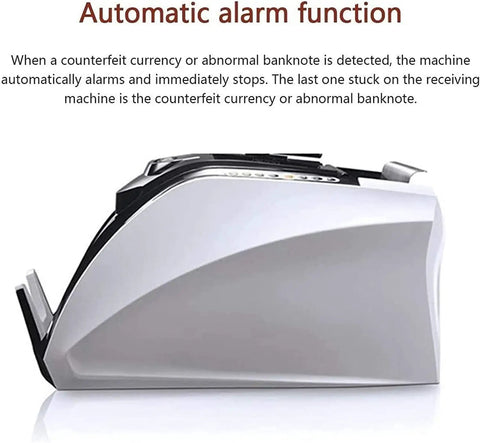 Boss Level Money Counter With UV MG Counterfeit Detection showing side view, featuring automatic alarm function for banknote verification.