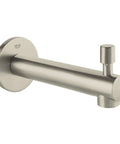 Wall Mount Diverter Tub Spout With Half Inch Inlet Model 13275EN1, brushed nickel finish, side view showing spout and diverter.
