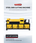 Heavy Duty Hydraulic Rebar Straightening And Cutting Machine 4-14mm Steel Bar Processor For Construction Sites showing yellow and black steel bar cutter.