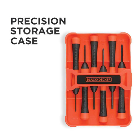 Magnetic Screwdriver Set With Precision And Full-Size Bits Phillips And Flat Head 12-Piece Swivel Endcaps displayed in orange case