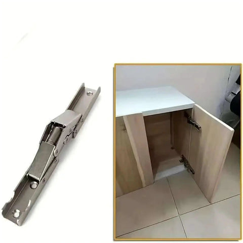 Four Piece 90 Degree Folding Cabinet Hinges No Slot Flush Mount 180 Degree Countertop Support, silver hinge and wooden cabinet