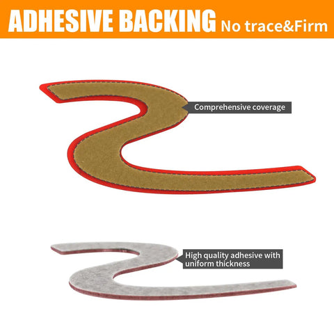 Back view of Red S Logo Emblem For Porsche Tailgate Badge Dope Compatible With 911 991 992 718 Cayenne adhesive backing
