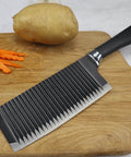 Ciieeo stainless steel crinkle potato cutter with a wavy blade and black handle.