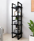 Black Four Tier Book Cabinet With Engineered Wood Shelving Industrial Style Tall Bookshelf For Living Room Or Home Office Durable Storage For Books Mags And Decor 55.1 Inch Tall in a modern living room setting.