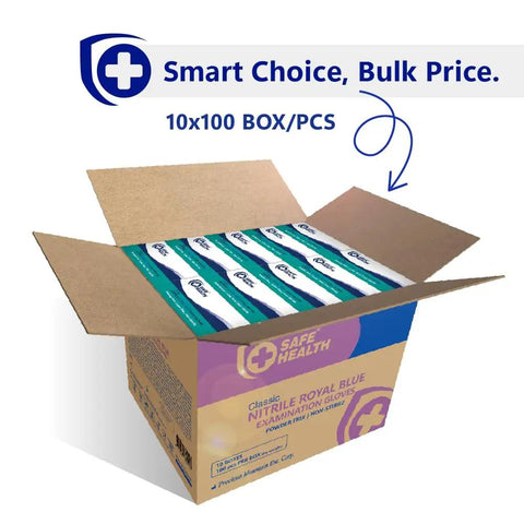 Open box of Blue Nitrile Exam Gloves 3.5 Mil Latex Free Powder Free Textured Fingertips Pro Grade Medical Disposable Gloves For Medical, Food Handling, Cleaning, Tattoo Work Case Of 1000