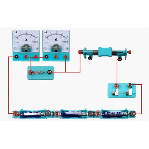 Hands-On Electromagnetism Lab Kit With Electric Bell And Electromagnet Tests, showing series circuit with voltmeter and ammeter