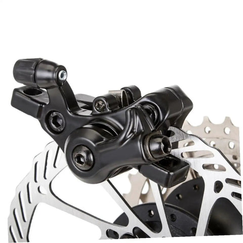 Built Tough Mechanical Disc Brake Kit For Mountain And Road Cycles Featuring Adjustable Aluminum Alloy Caliper close-up view of caliper and rotor