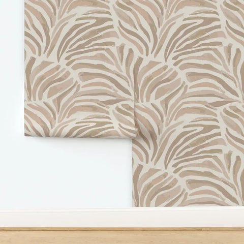 Modern Animal Print Pvc Free Type Ii Professional Wallpaper With A Sleek Matte Linen Finish displaying beige zebra pattern on wall.