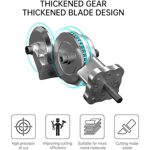 Heavy Duty Sheet Metal Cutter Drill Attachment with thickened gear and blade design for precise cutting of metals.