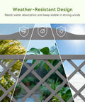 Two Pack Planter Box With Trellis And Wheels, gray weather-resistant trellis showing durability against wind, rain, and sun.